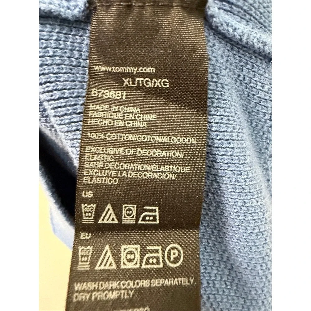 Tommy Hilfiger Mens XL Light Blue Quarter Zip Cotton Knit Sweater 673681